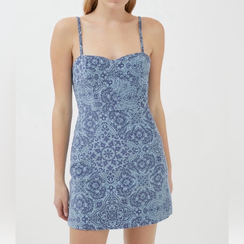 Urban Outfitters UO After All Corduroy Bustier Dress Blue Multi Size Medium